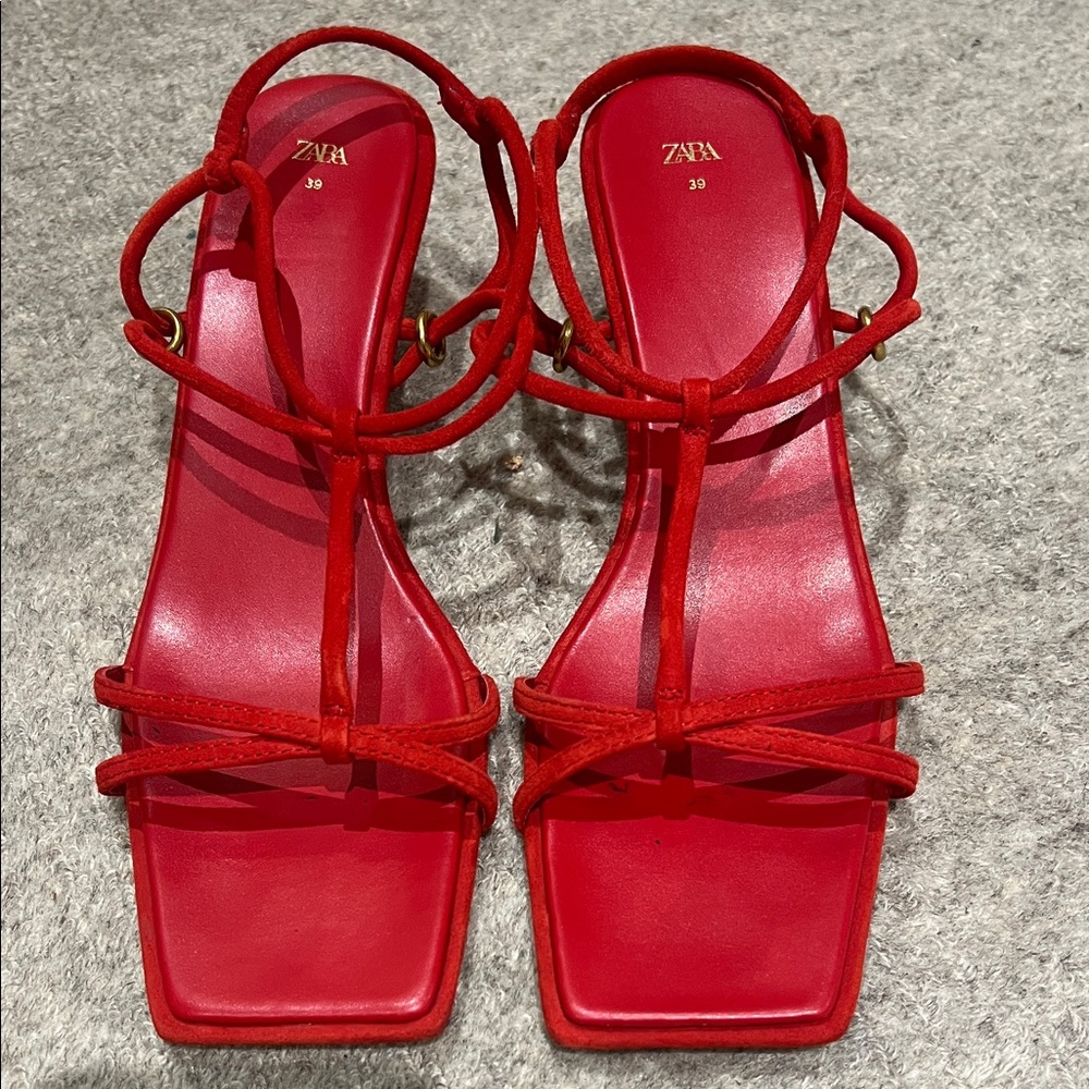 Zara Bold Red Strappy Sandals size 39